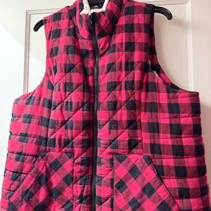 Maurices Red and Black Checkered Sherpa lined Vest